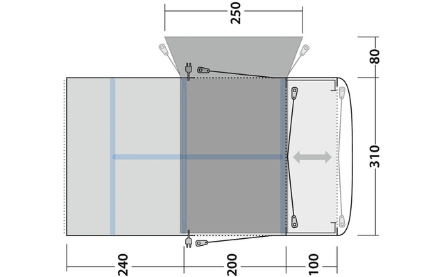 Technische Zeichnung eines rechteckigen Objekts mit Maßen und einer schrägen Kante