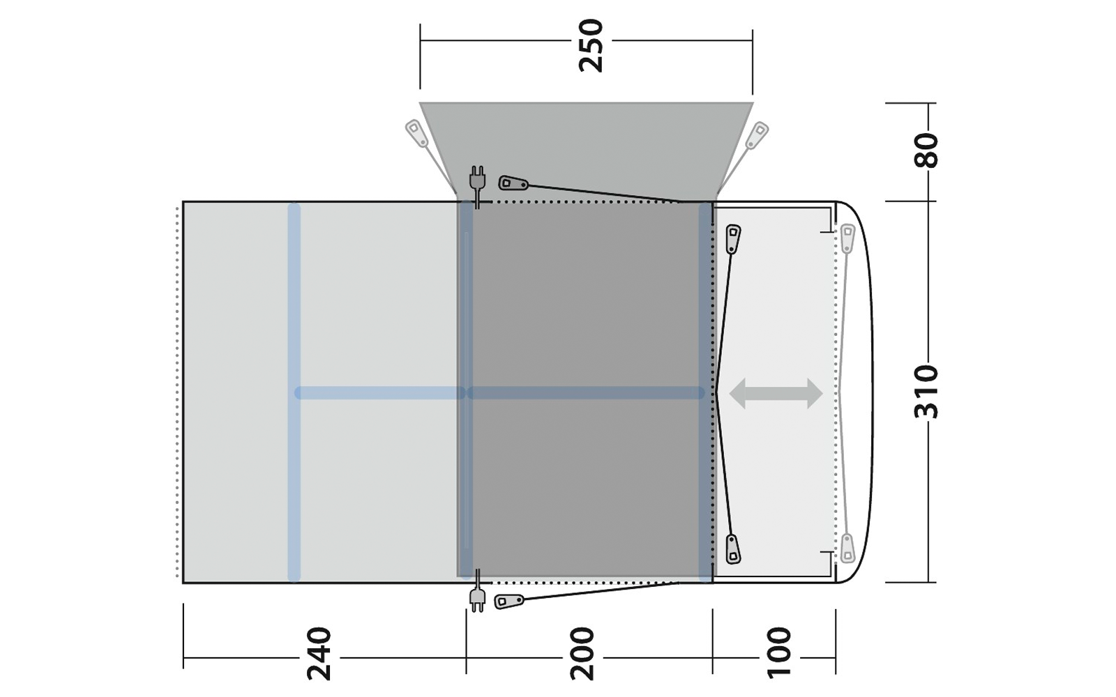 Technische Zeichnung eines rechteckigen Objekts mit Maßen und einer schrägen Kante