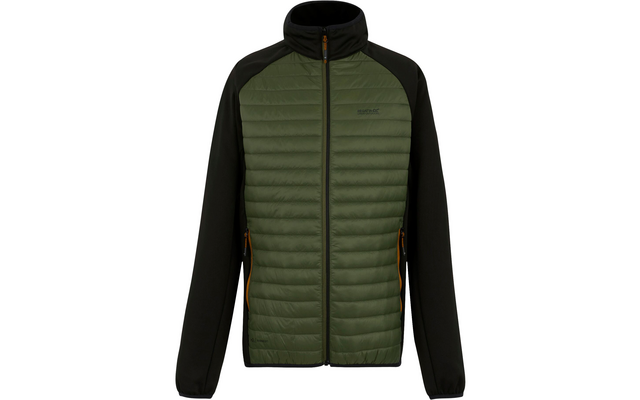 Grüne und schwarze Steppjacke mit Reißverschluss und Stehkragen
