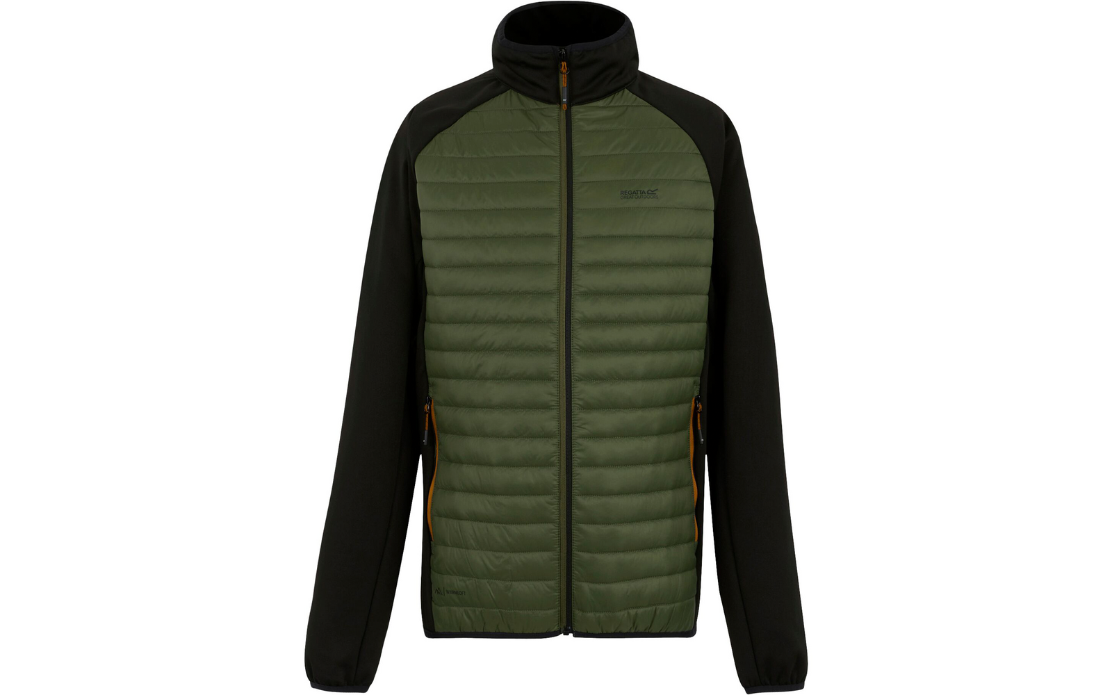 Grüne und schwarze Steppjacke mit Reißverschluss und Stehkragen