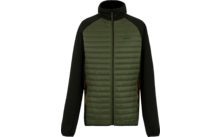 Chaqueta acolchada verde y negra con cremallera y cuello alto