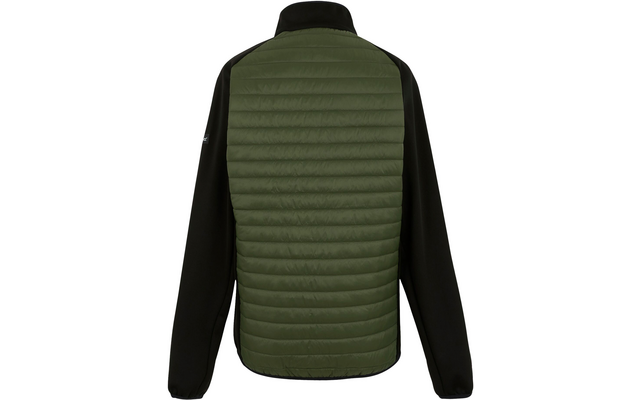 Ansicht von hinten einer Jacke mit grünem Rücken und schwarzen Ärmeln
