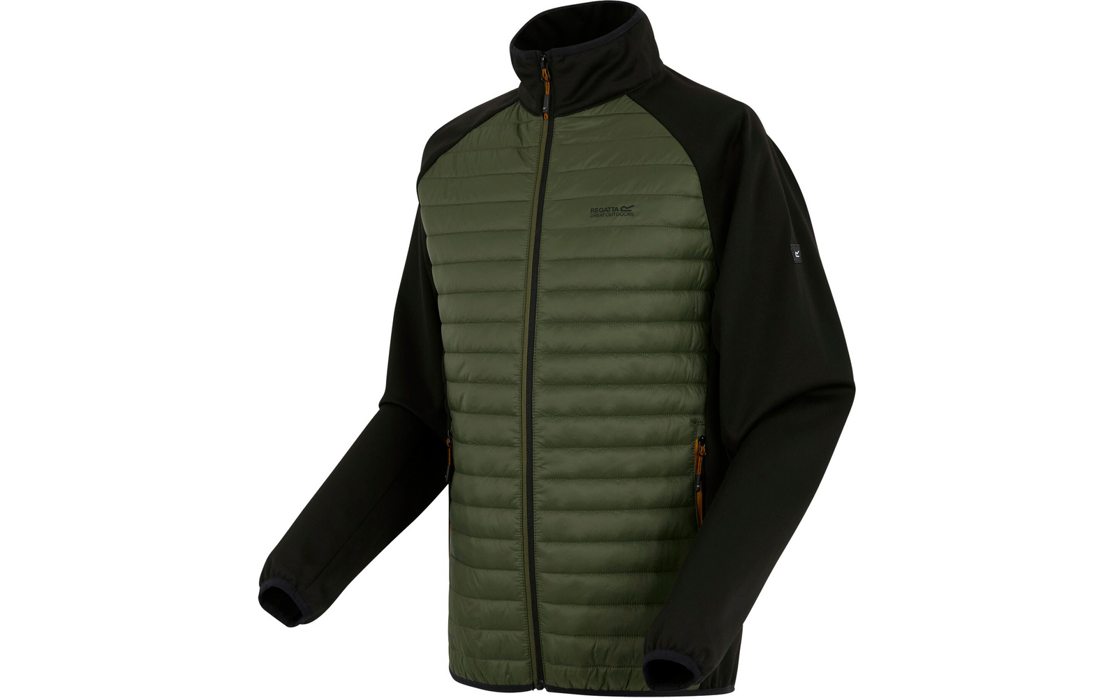 Grüne und schwarze Jacke mit Reißverschluss und Langarmärmel