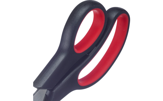 Gros plan de poignées de ciseaux noires avec intérieur rouge sur fond blanc