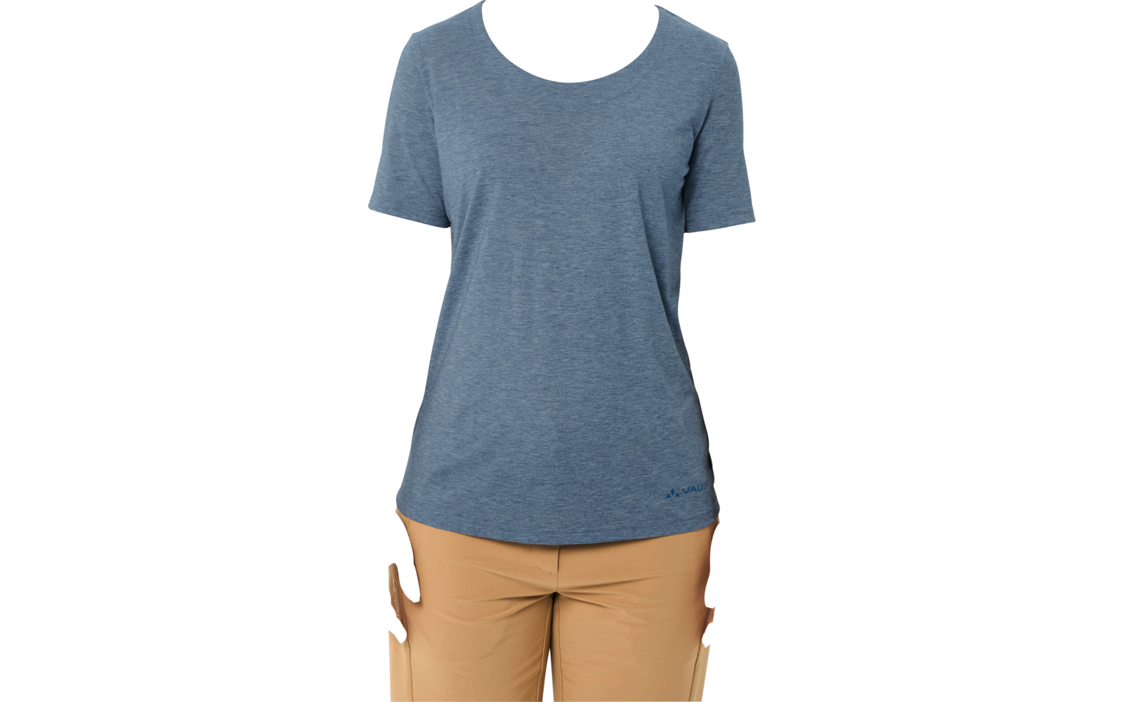 Person standing facing forward, wearing a blue T‑shirt and beige trousers, slightly smiling, white background