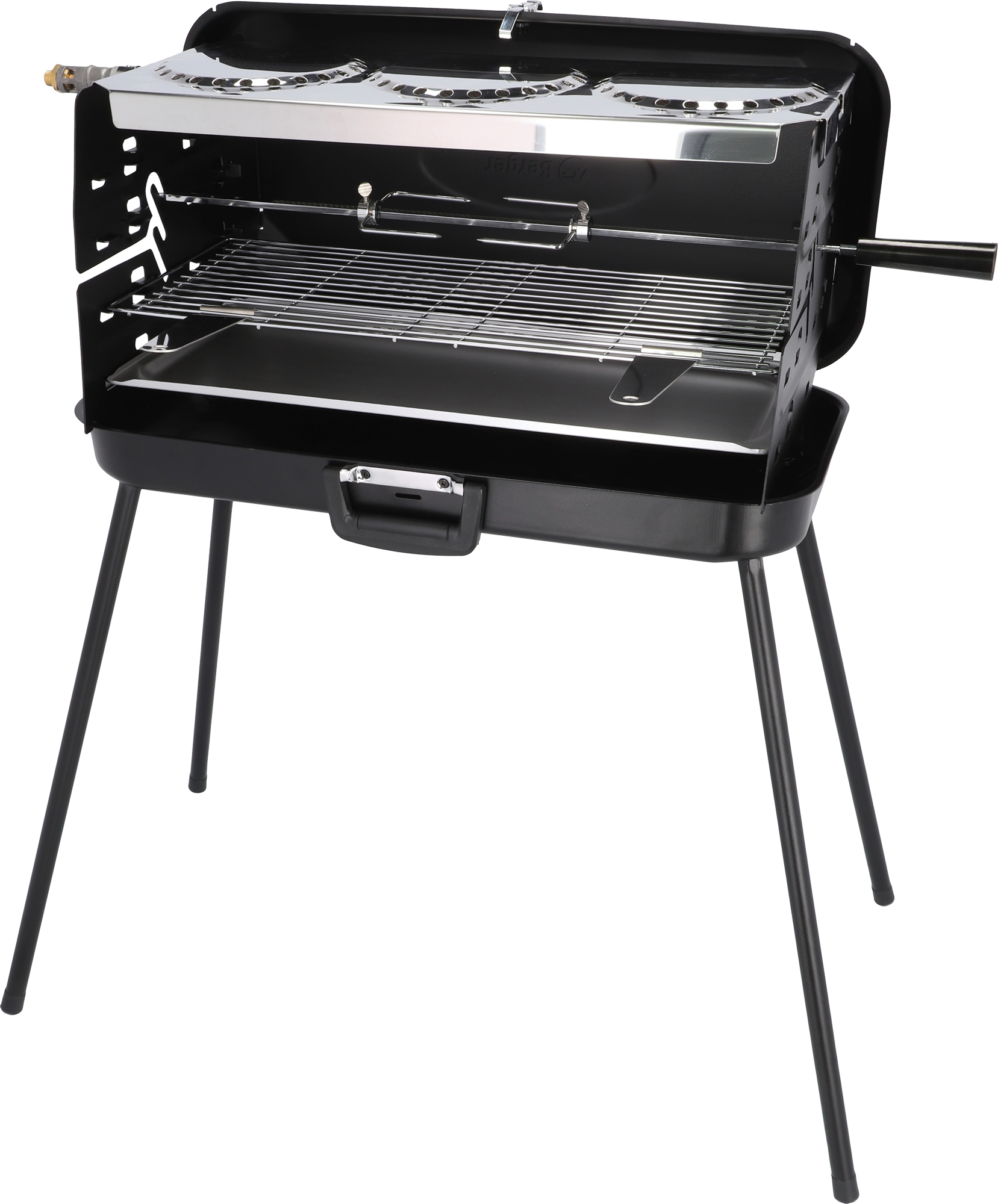 Berger 3-Flammen Koffergasgrill Schwarz 50 mbar