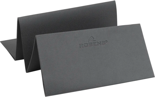 Twee gevouwen zwarte kartonnen plaatskaarten op een witte achtergrond