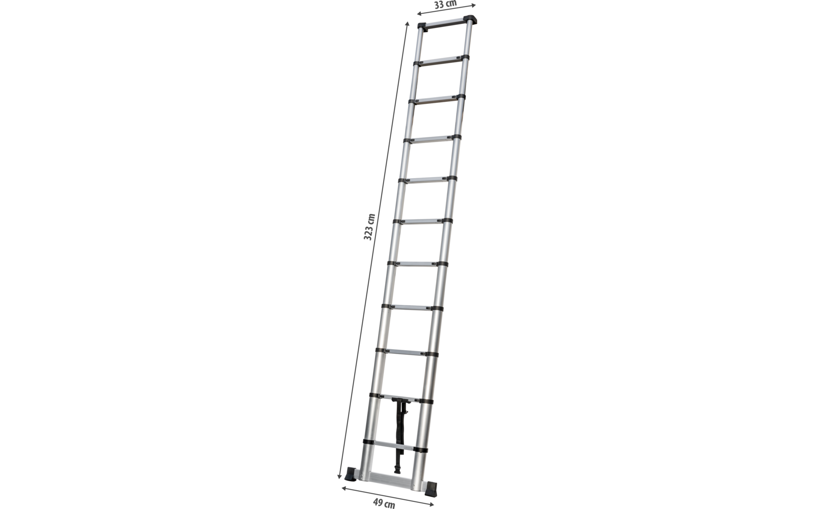 Échelle en aluminium avec plusieurs marches sur fond blanc