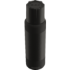 Schwarze, zylindrische Trinkflasche mit Schraubdeckel und sichtbarem "SIGG"-Logo am unteren Rand