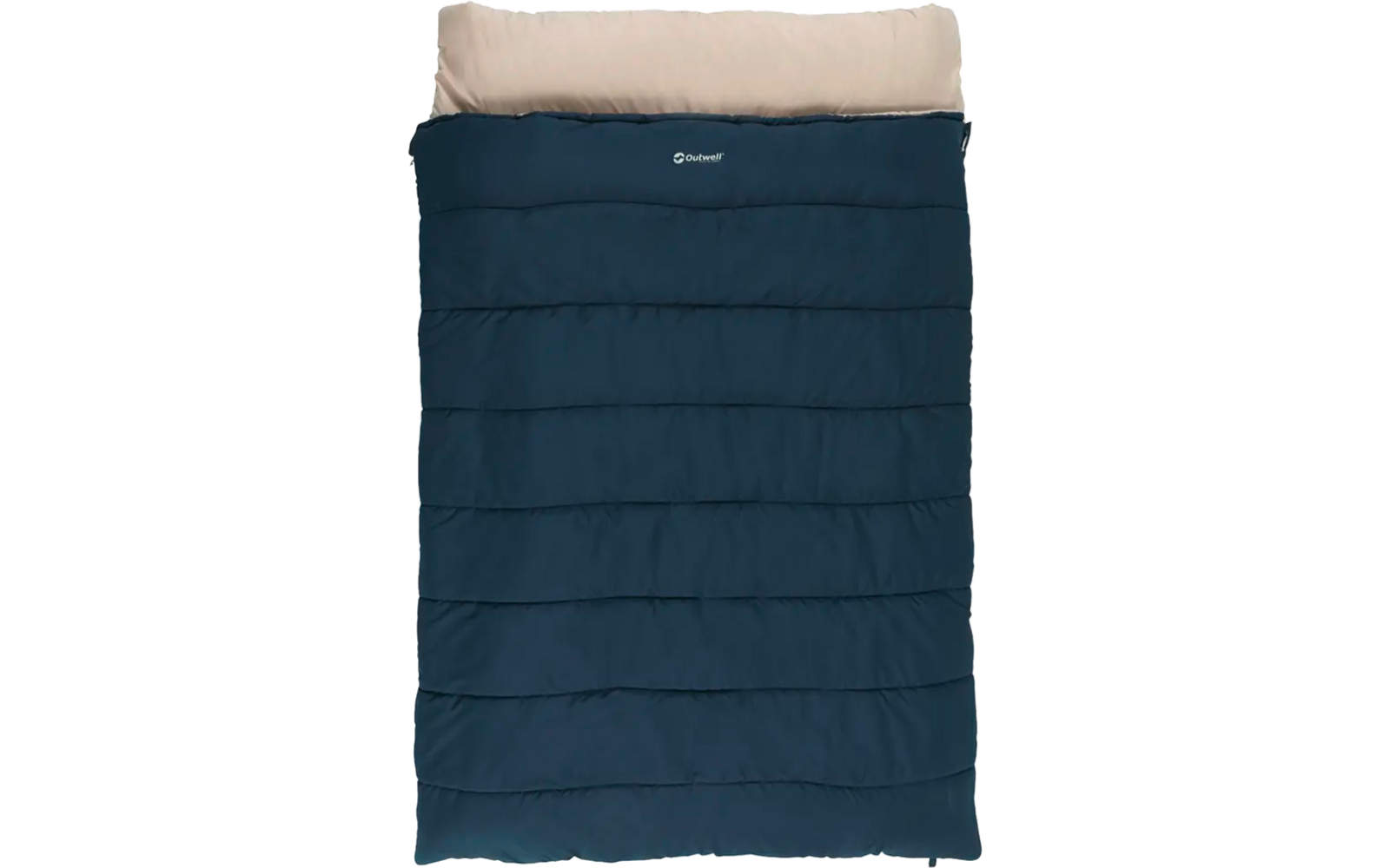 Blauer und beige Schlafsack, rechteckig, gefaltet