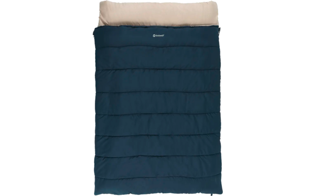 Blauer und beige Schlafsack, rechteckig, gefaltet