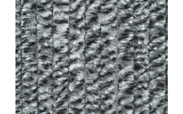 Nahaufnahme eines grauen, flauschigen Textils mit vertikalen, tuftartigen Streifen