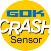 Gelber Kreis mit blauem Schriftzug 'GOK' oben, großem weißen Schriftzug 'CRASH' in der Mitte und schwarzem Wort 'Sensor' unten