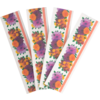Vier Lesezeichen mit bunten Blumenmotiven nebeneinander angeordnet