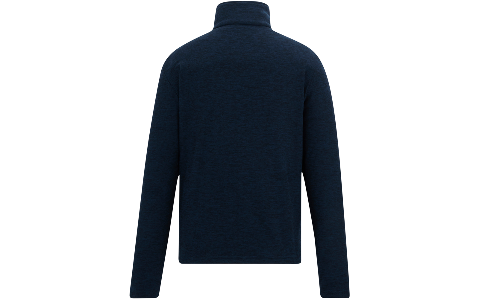Rückansicht eines dunkelblauen Pullover mit Stehkragen