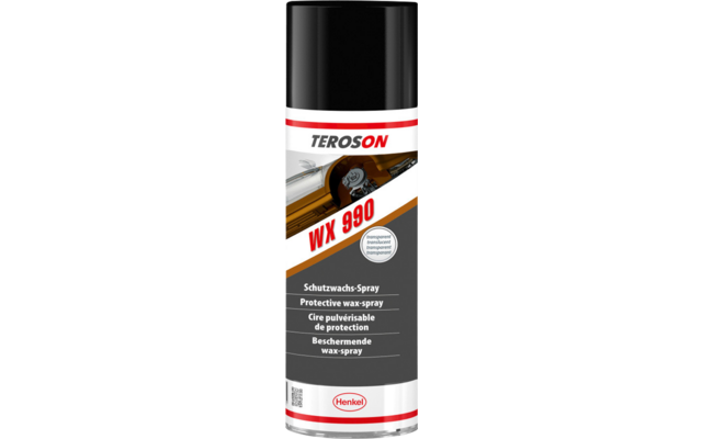 Aerosol can with black cap, white label, red 'TEROSON' text and orange-black diagonal panel with 'WX 990'
