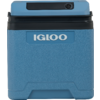 Blauer rechteckiger Kühlbox mit schwarzem Deckel und weißer Aufschrift "IGLOO"