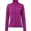Violette Jacke mit durchgehendem Reißverschluss, Stehkragen, langen Ärmeln, zwei seitlichen Reißverschlusstaschen und VAUDE‑Logo auf der Brust