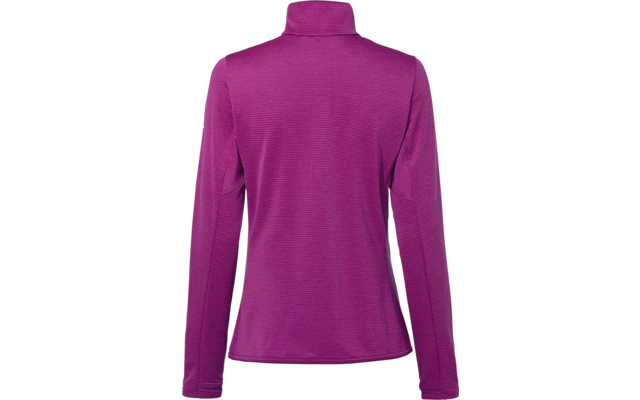 Rückansicht eines violetten langärmligen Rollkragenoberteils vor weißem Hintergrund