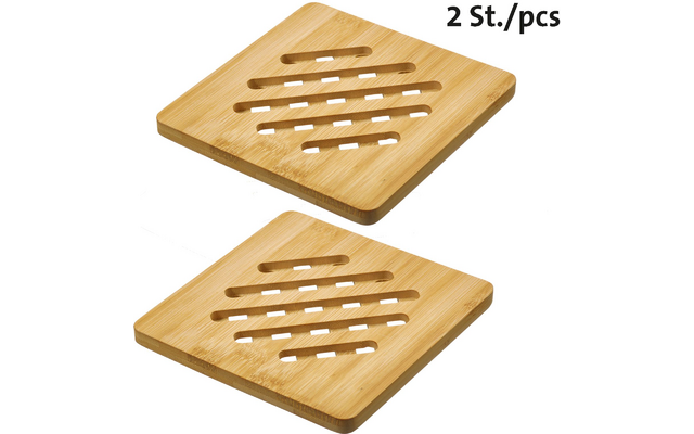 Zwei quadratische helle Holzplatten mit parallelen Schlitzöffnungen, eine leicht über der anderen auf weißem Hintergrund; schwarzer Text '2 St./pcs' oben rechts