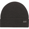 Dunkelgraue gestrickte Beanie-Mütze mit Umschlag und kleinem Metallplättchen mit Schrift 'PAC'