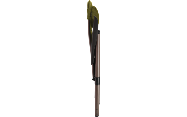 Parapluie fermé avec toile olive, poignée noire et mât métallique couleur or rose