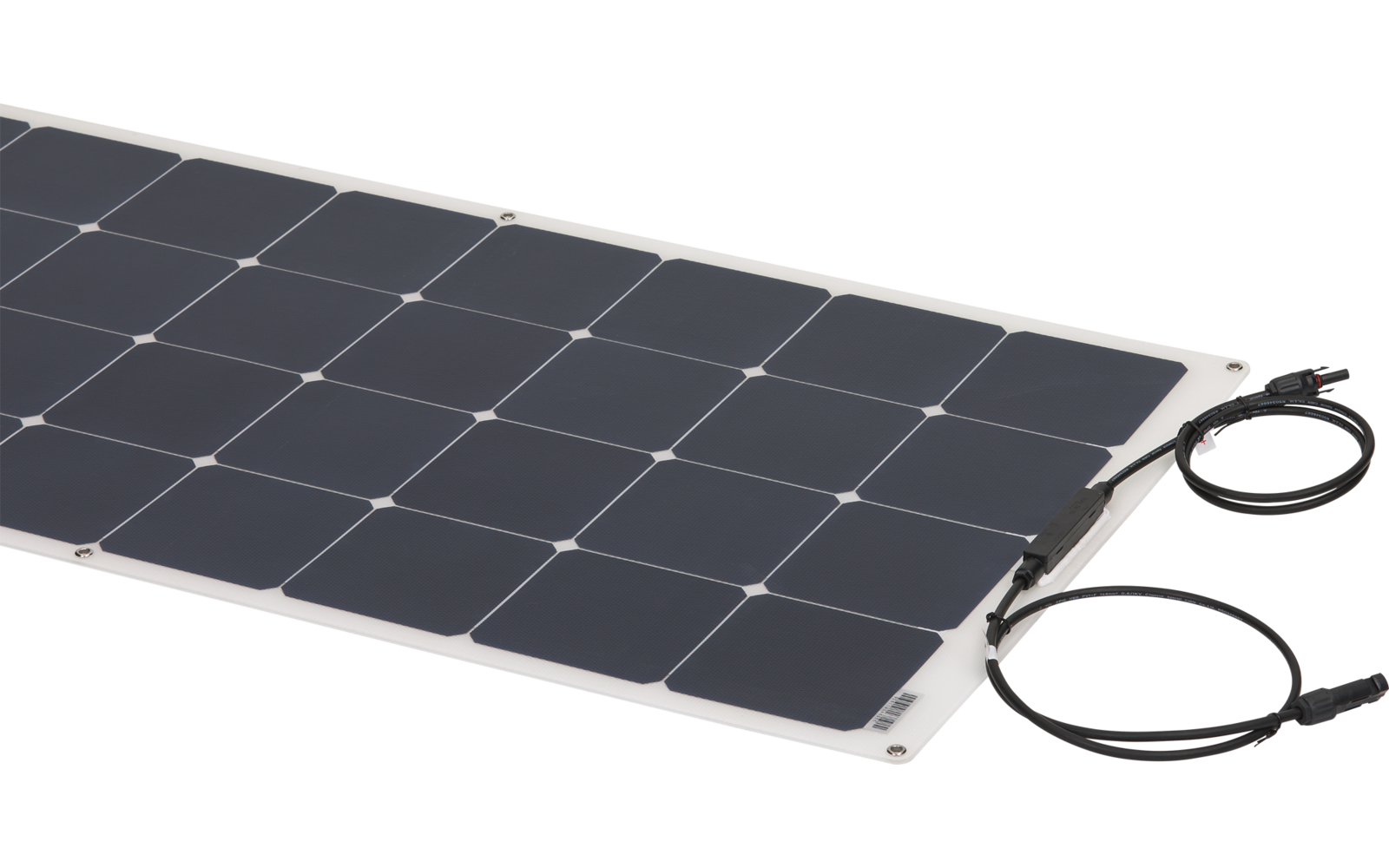 Schwarzes Solarmodul mit Kabeln auf weißem Hintergrund