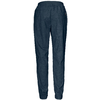 Dark blue fabric pants with elastic waistband, elastic ankle cuffs, right-side zip pocket and straight cut