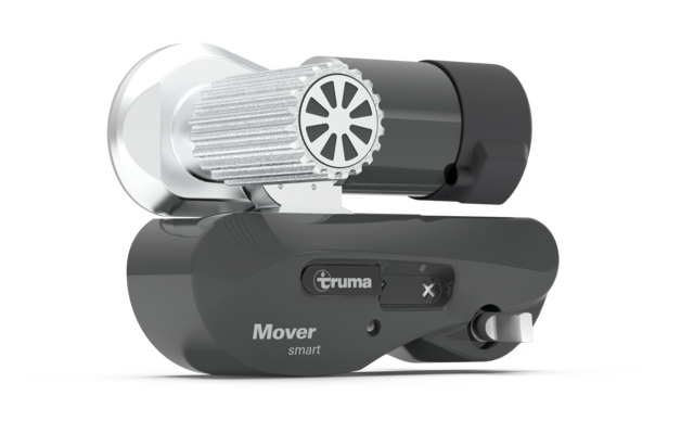 Schwarzes und graues technisches Gerät mit zwei zylindrischen Komponenten auf weißem Hintergrund