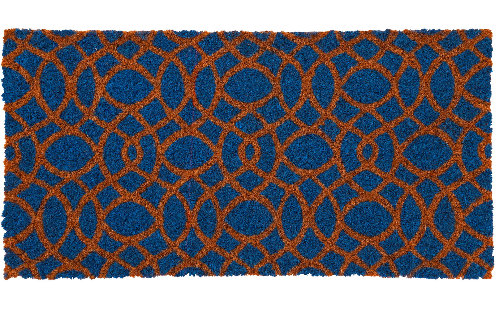 Dunkelblauer Hintergrund mit überlappenden orange-roten Ringen, die ein geometrisches Muster bilden