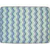 Rechteckige Matte mit abgerundeten Ecken, dunklem Rand und Zickzackmuster in Hellblau, Dunkelblau, Mintgrün und Weiß