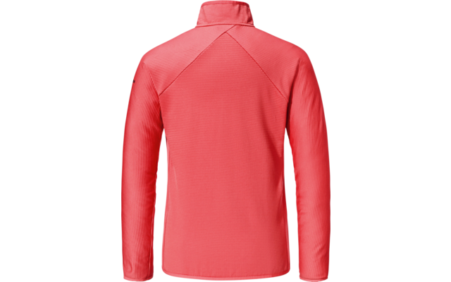 Rückansicht eines roten Langarmshirts mit Stehkragen