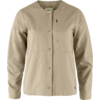 Beige Jacke mit Knopfleiste und zwei Taschen auf der Vorderseite
