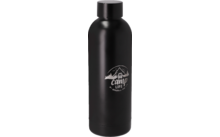 Bouteille d'eau en métal noire avec bouchon à vis et logo blanc