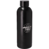 Bouteille d'eau en métal noire avec bouchon à vis et logo blanc