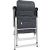 Zusammengeklappter Stuhl mit schwarzer Polsterung und hellgrauem Metallrahmen