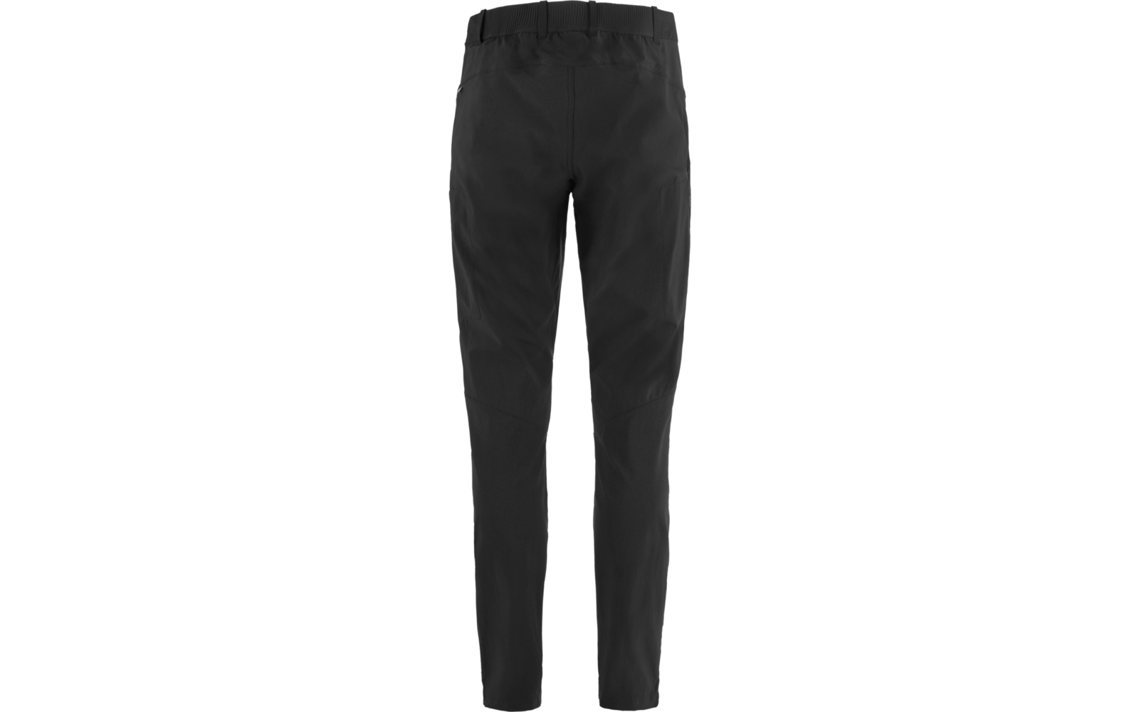 Zwarte broek, vooraanzicht, elastische tailleband, recht gesneden pijpen