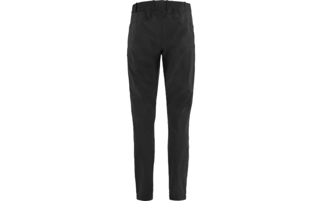 Zwarte broek, vooraanzicht, elastische tailleband, recht gesneden pijpen