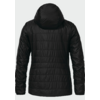 Rückansicht einer schwarzen Steppjacke mit Kapuze und langen Ärmeln