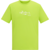 Neongroen T-shirt met klein wit bergmotief in het midden van de borst