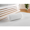 White cylindrical neck roll pillow on a white surface