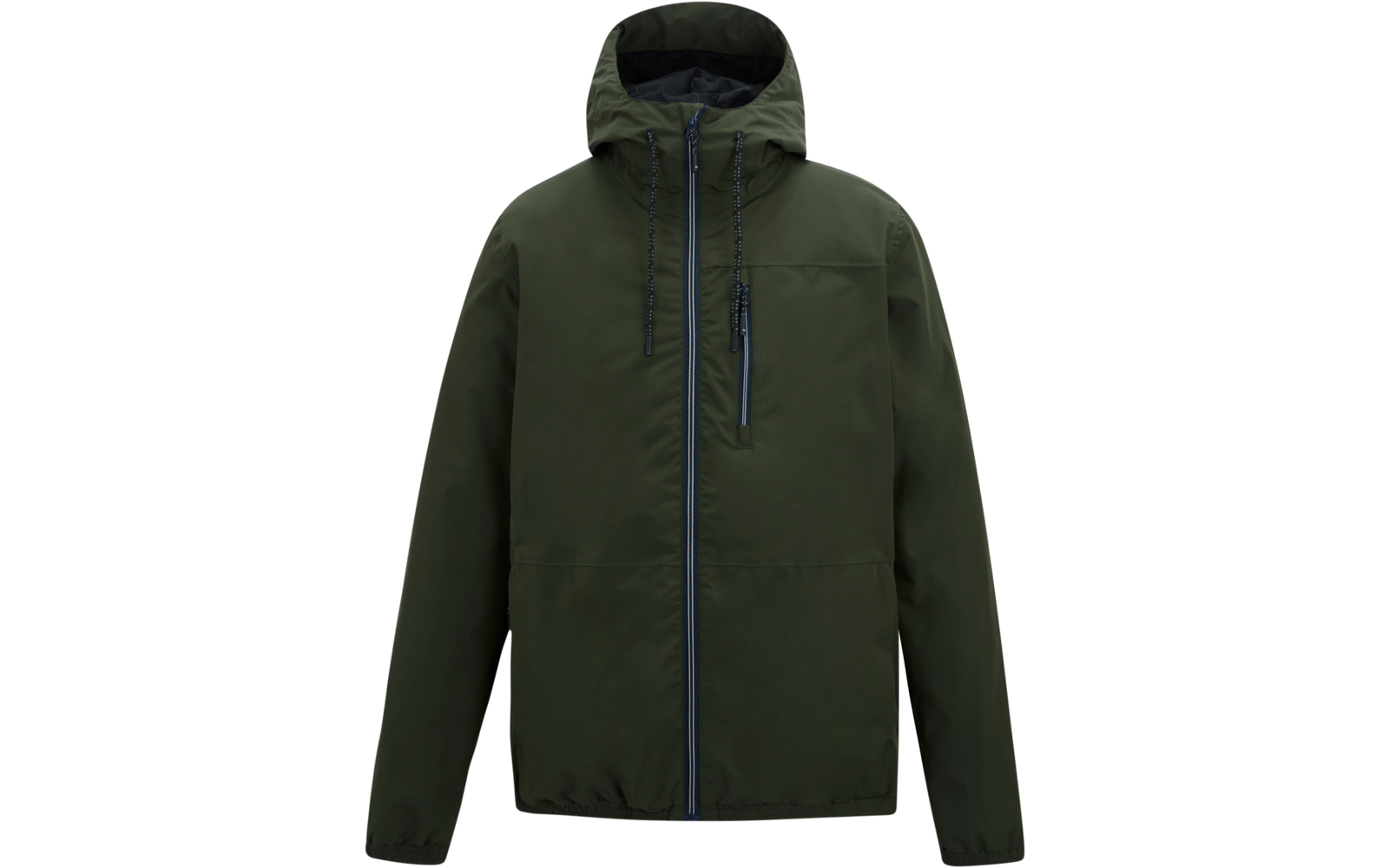 Olivegrüne Kapuzenjacke mit durchgehendem Reißverschluss, Brusttasche mit Reißverschluss und Kordelzug an der Kapuze