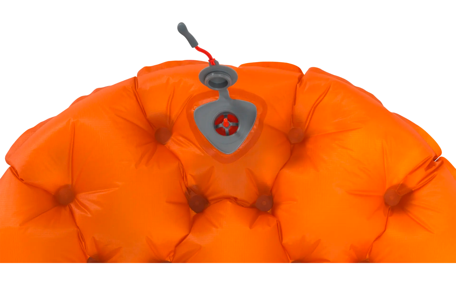 Oranje zitzak met grijze klep op lichte vloer