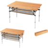 Un bureau réglable en hauteur avec un plateau en bois et un cadre gris, présenté en deux tailles avec une bande de bois séparée