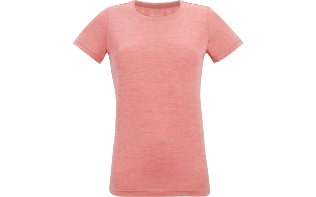 Roze gemêleerd T-shirt met korte mouwen en ronde hals, vooraanzicht op witte achtergrond