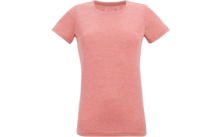 Rosa meliertes T-Shirt mit kurzen Ärmeln und Rundhalsausschnitt, Frontansicht auf weißem Hintergrund