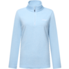Maglia a maniche lunghe azzurro chiaro con mezza cerniera e collo alto, piccolo logo bianco sul petto sinistro, sfondo bianco