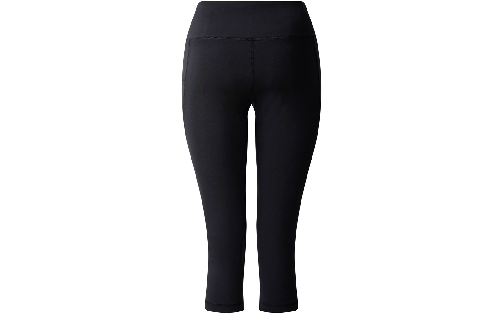 Black cropped leggings with a high waistband and visible seams on a white background