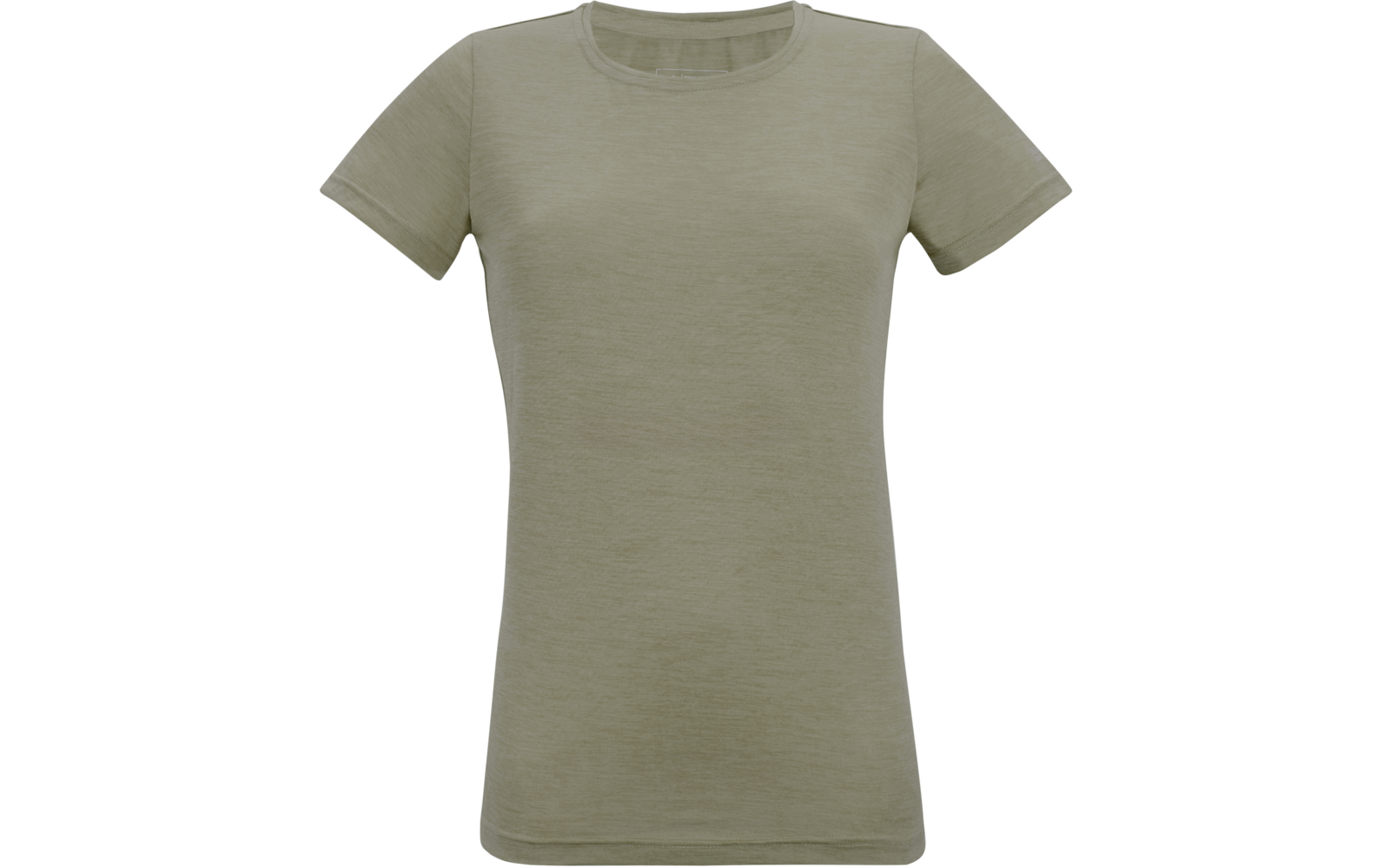 Olijfgroen T-shirt met korte mouwen en ronde hals op witte achtergrond