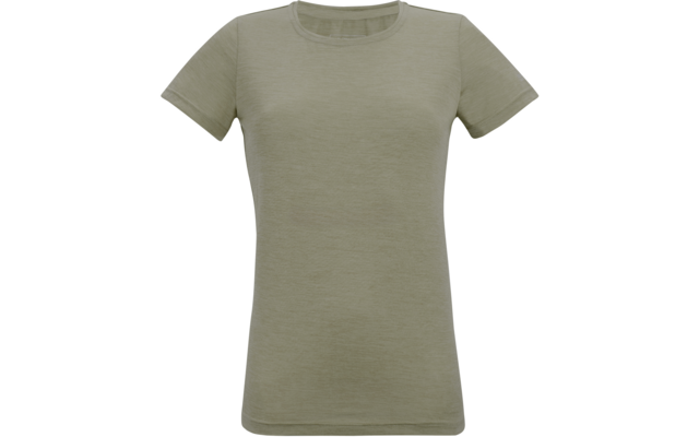 Olijfgroen T-shirt met korte mouwen en ronde hals op witte achtergrond